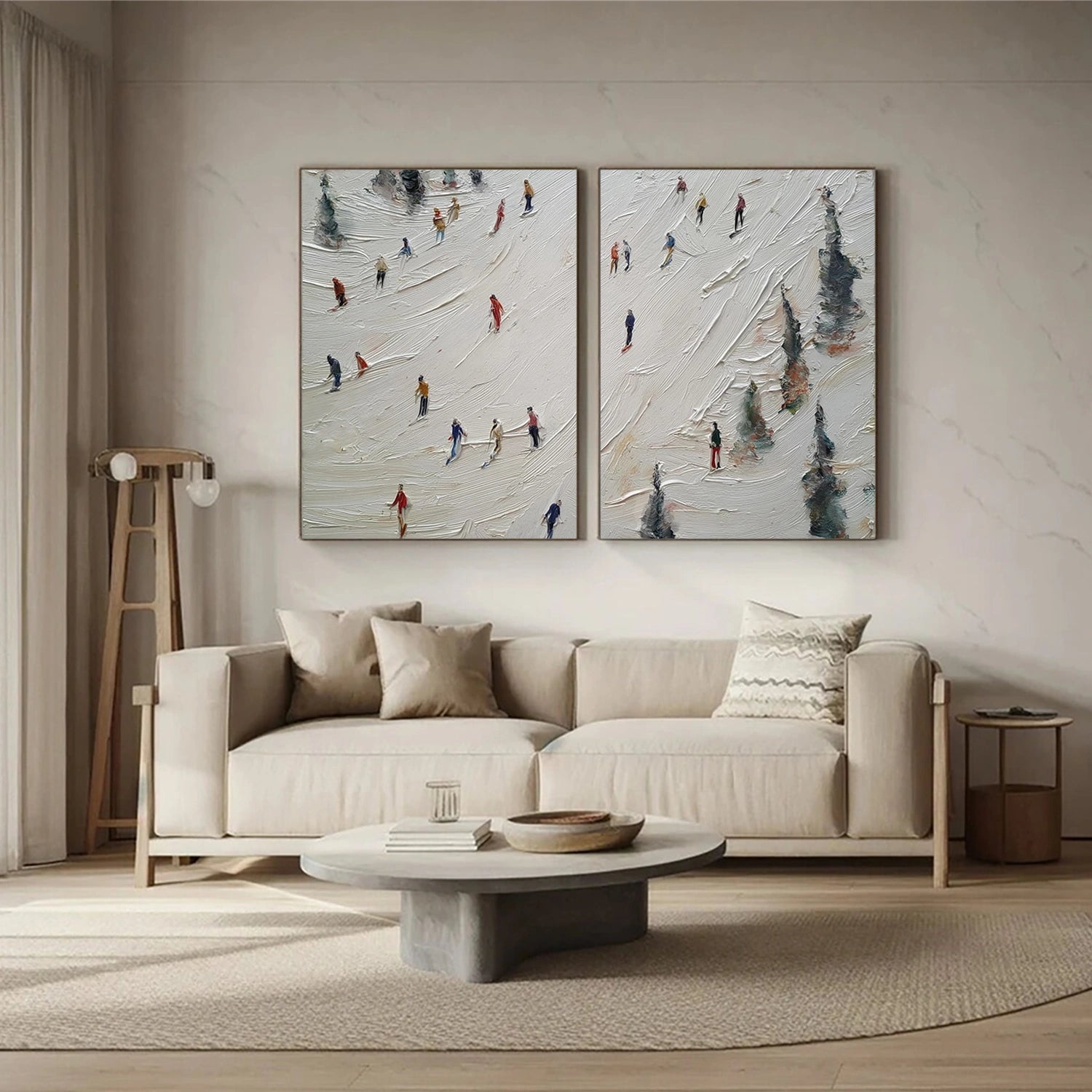 Skiing Sport Textured Canvas Painting Set of 2#PB068