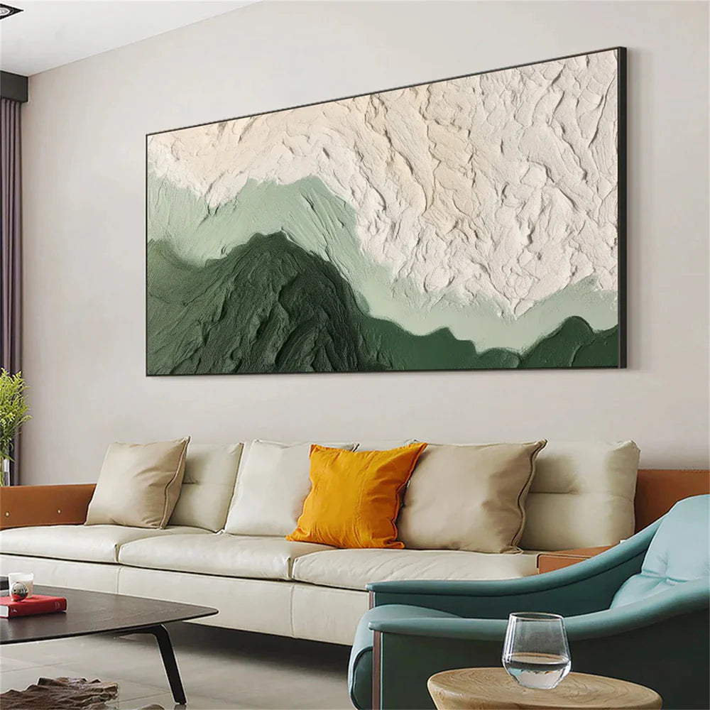 Green & Beige Minimalist Ocean And Sky Textured Canvas Art # OC015