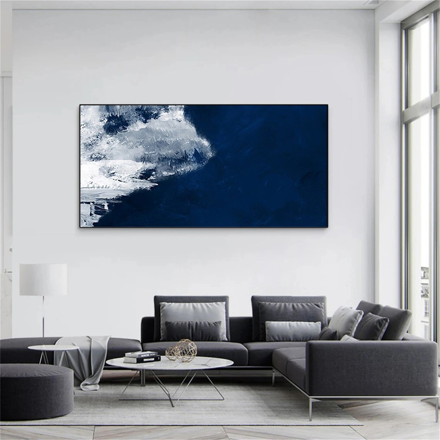 Blue and White Minimalist Canvas Art #WM097