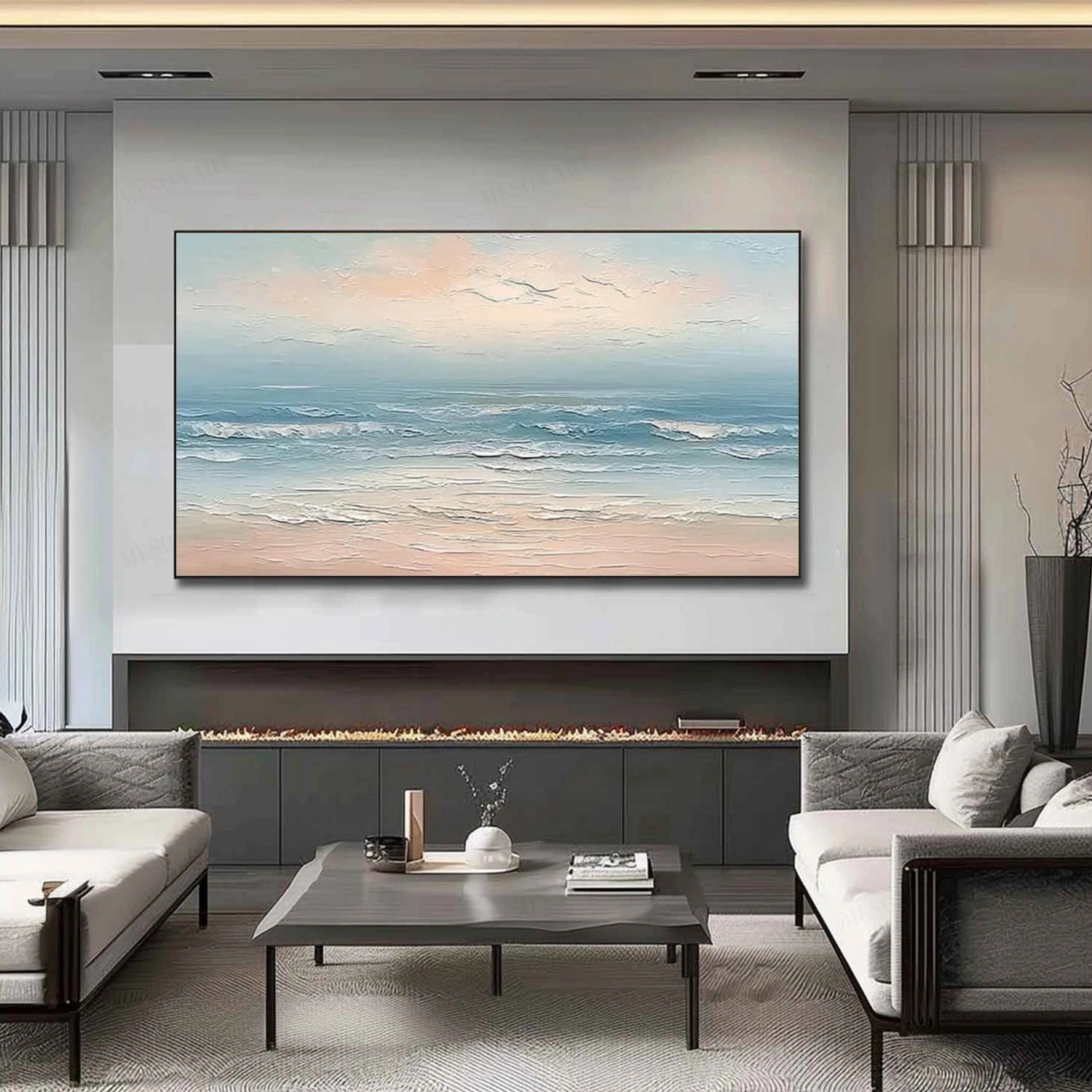 Abstract Ocean And Sky Textured Canvas Art #OC157