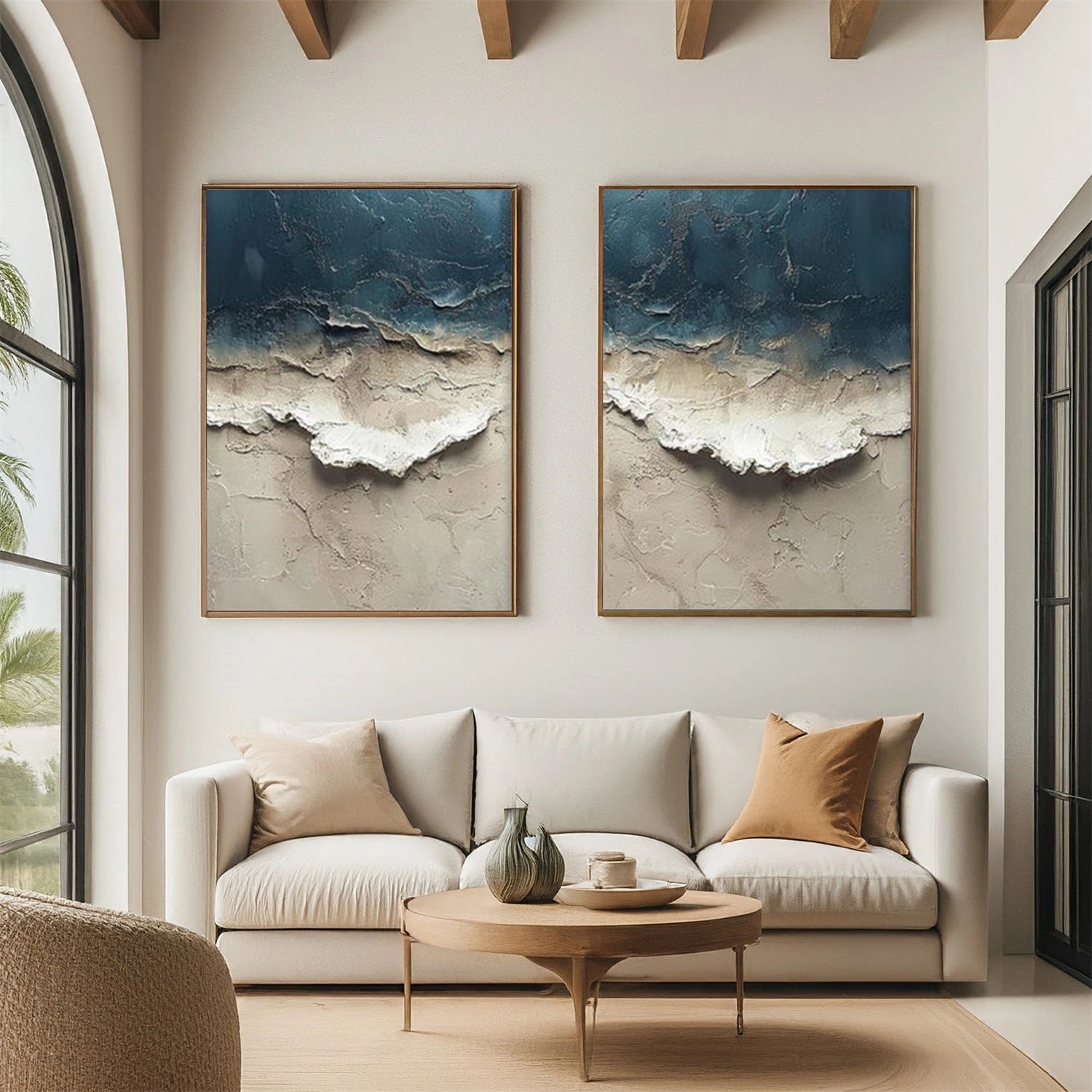 Minimalist Ocean And Sky Textured Canvas Art Set of 2 #OC150