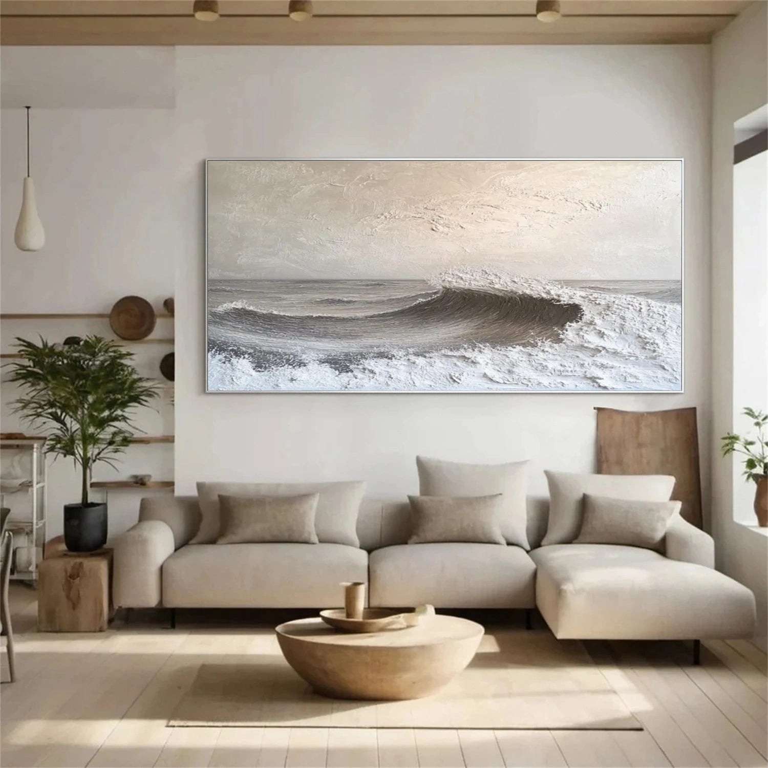 Minimalist Ocean And Sky Textured Canvas Art #OC083