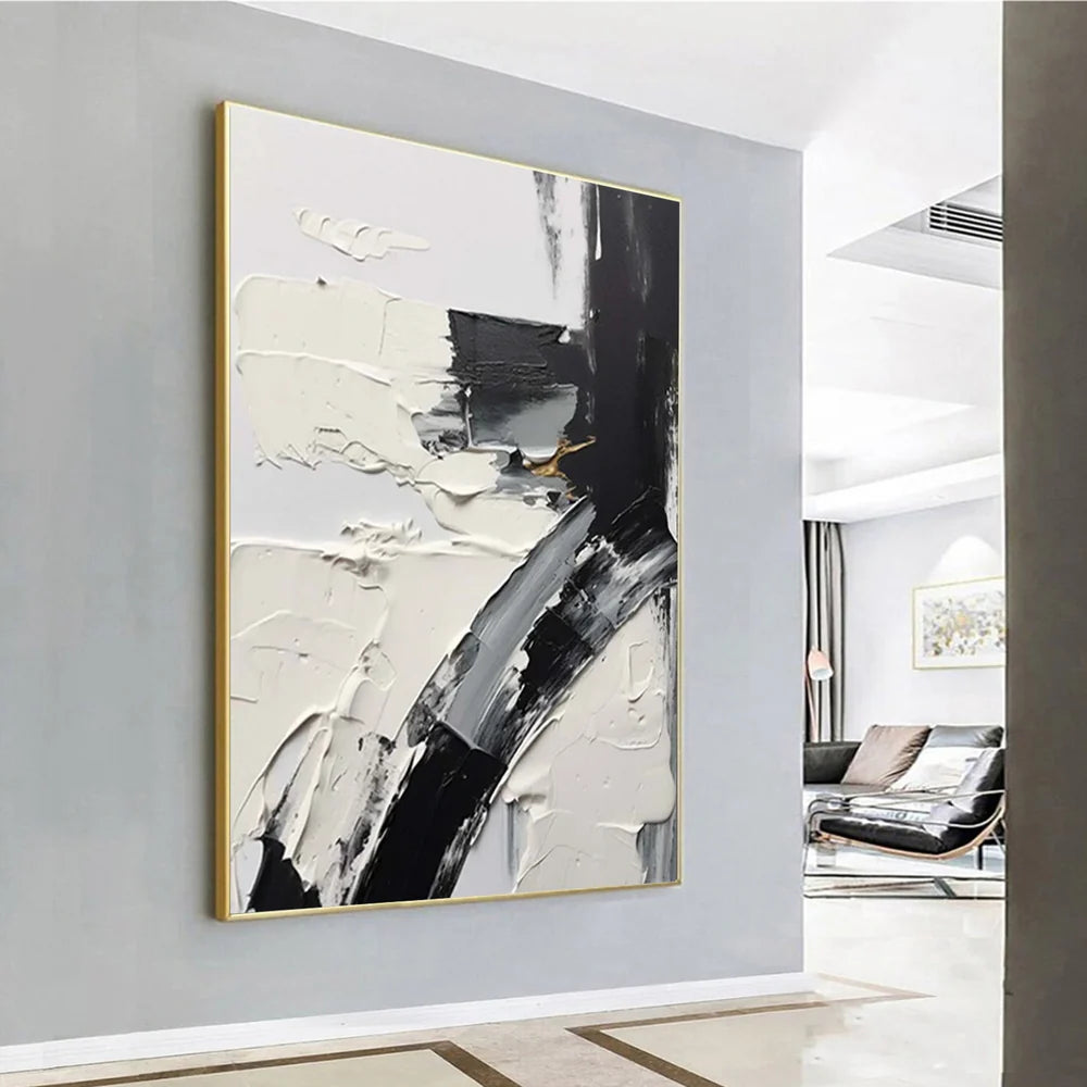 Black and White Minimalist Textured Canvas Art #WZ013