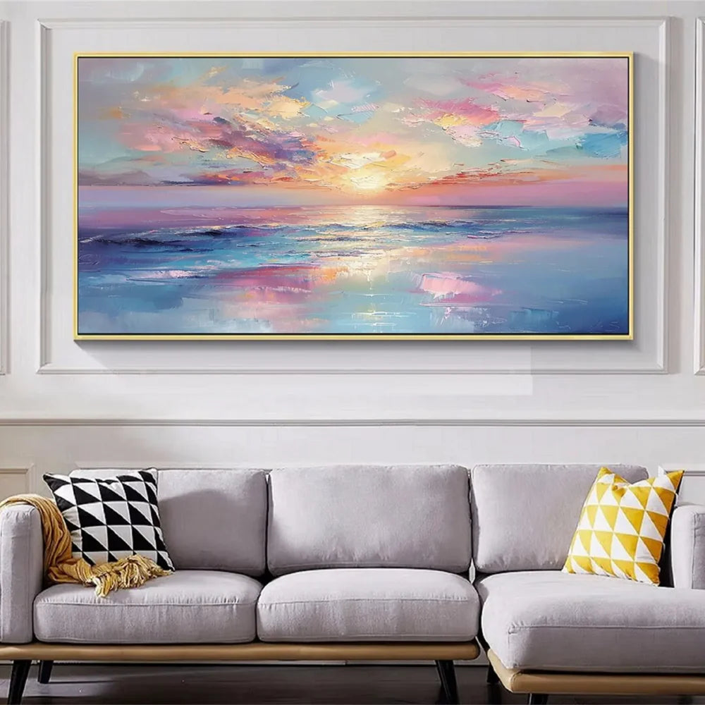 Colorful Abstract Ocean And Sky Textured Canvas Art #OC056