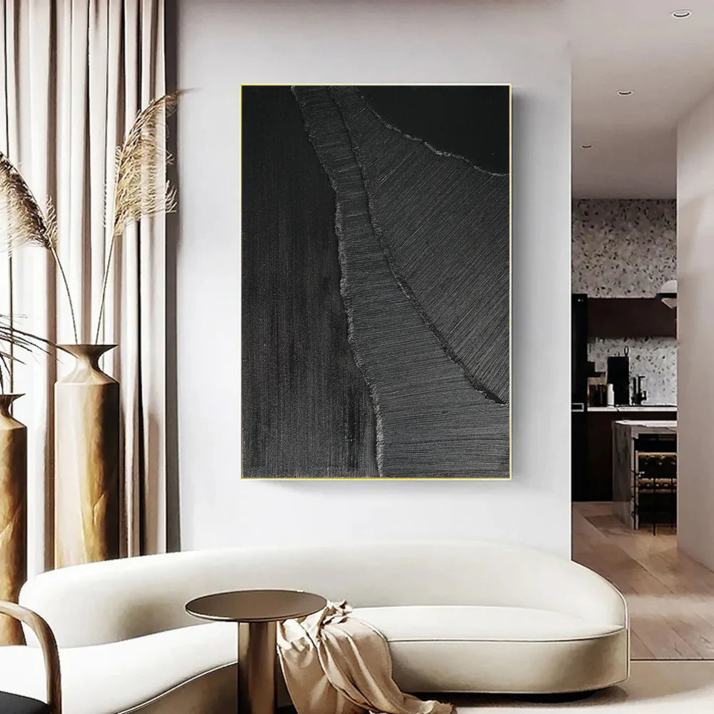 Black Minimalist Textured Canvas Art #WZ046