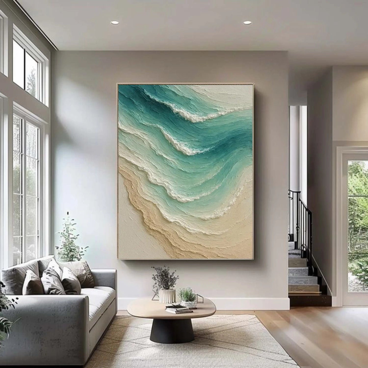 Minimalist Ocean And Sky Textured Canvas Art #OC106