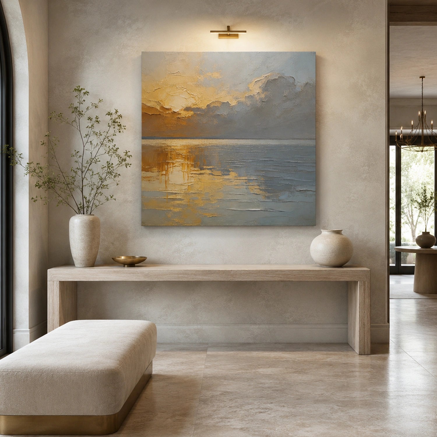 Abstract Ocean And Sky Textured Canvas Art #OC198