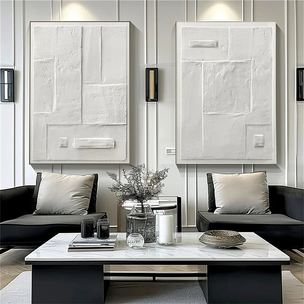 White Minimalist Textured Wall Art Set of 2 #WM042