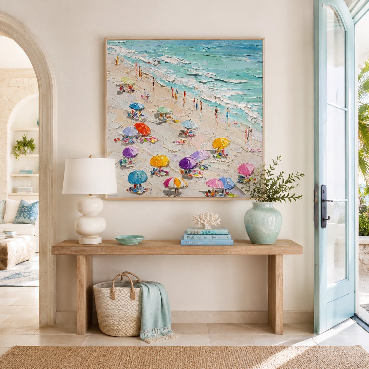 Abstract Ocean And Sky Textured Canvas Art #OC193