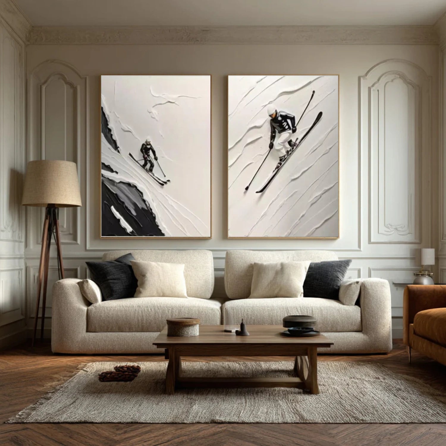 Skiing Sport Textured Canvas Painting Set of 2 #PB041