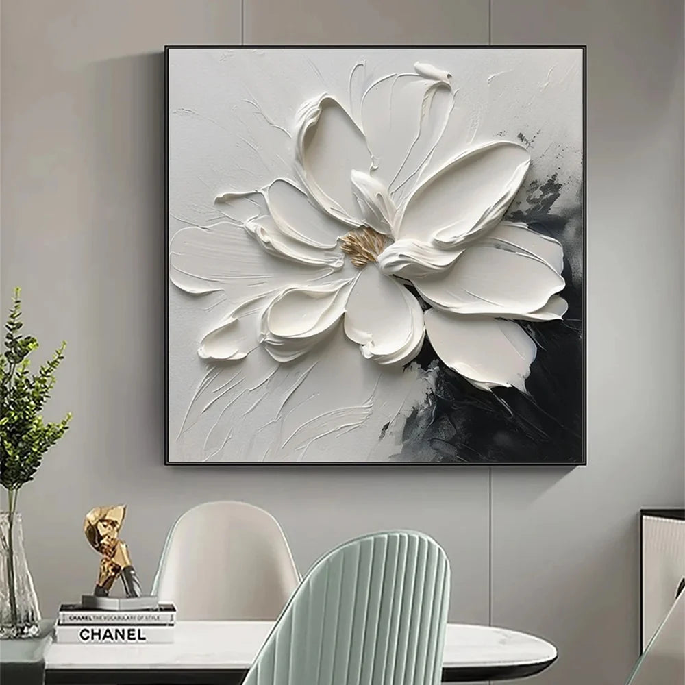Black & White Minimalist Flower And Tree Textured Canvas Art #MF019