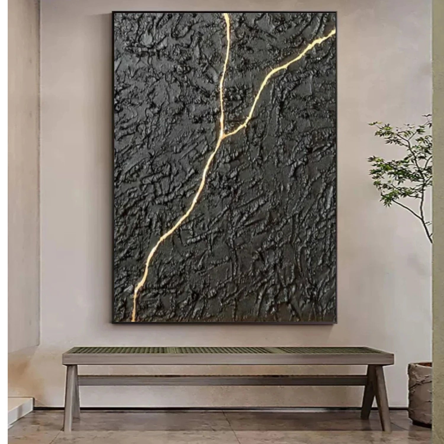 Black Minimalist Textured Canvas Art #WZ110