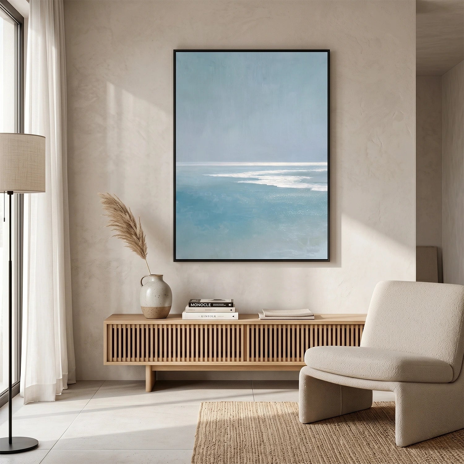 Minimalist Ocean And Sky Textured Canvas Art #OC187