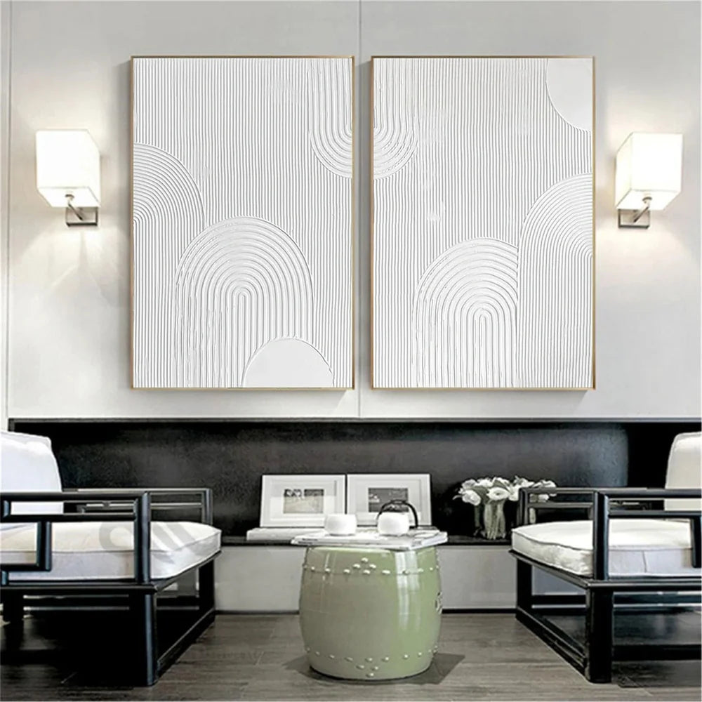White Minimalist Textured Wall Art Set of 2 #WM023