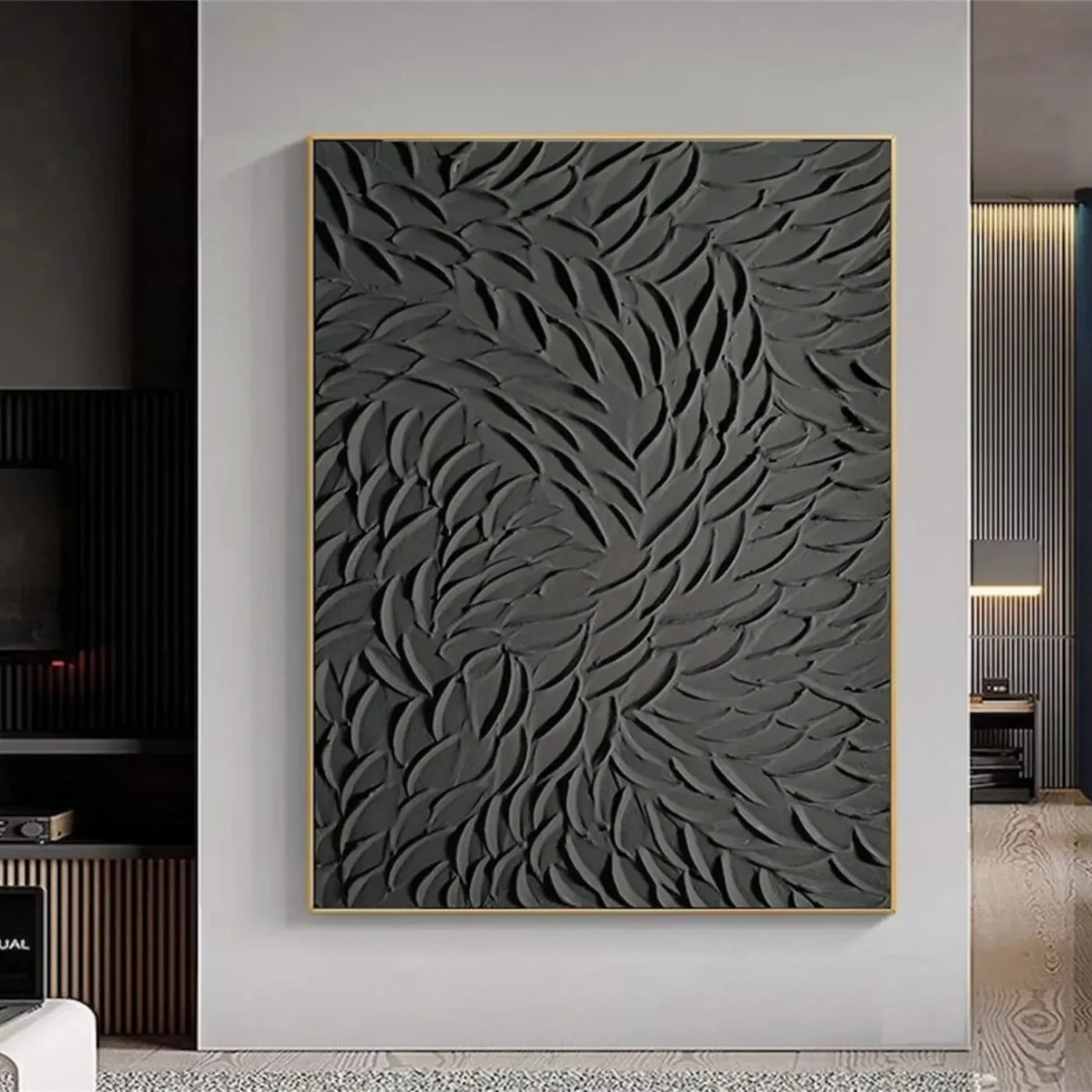 Black Minimalist Textured Canvas Art #WZ086