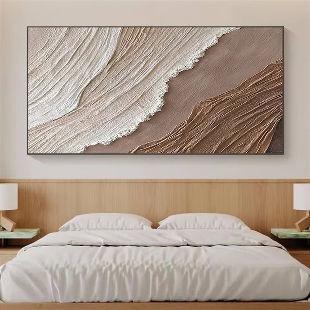 Beige & Brown Minimalist Ocean And Sky Textured Canvas Art  #OC026