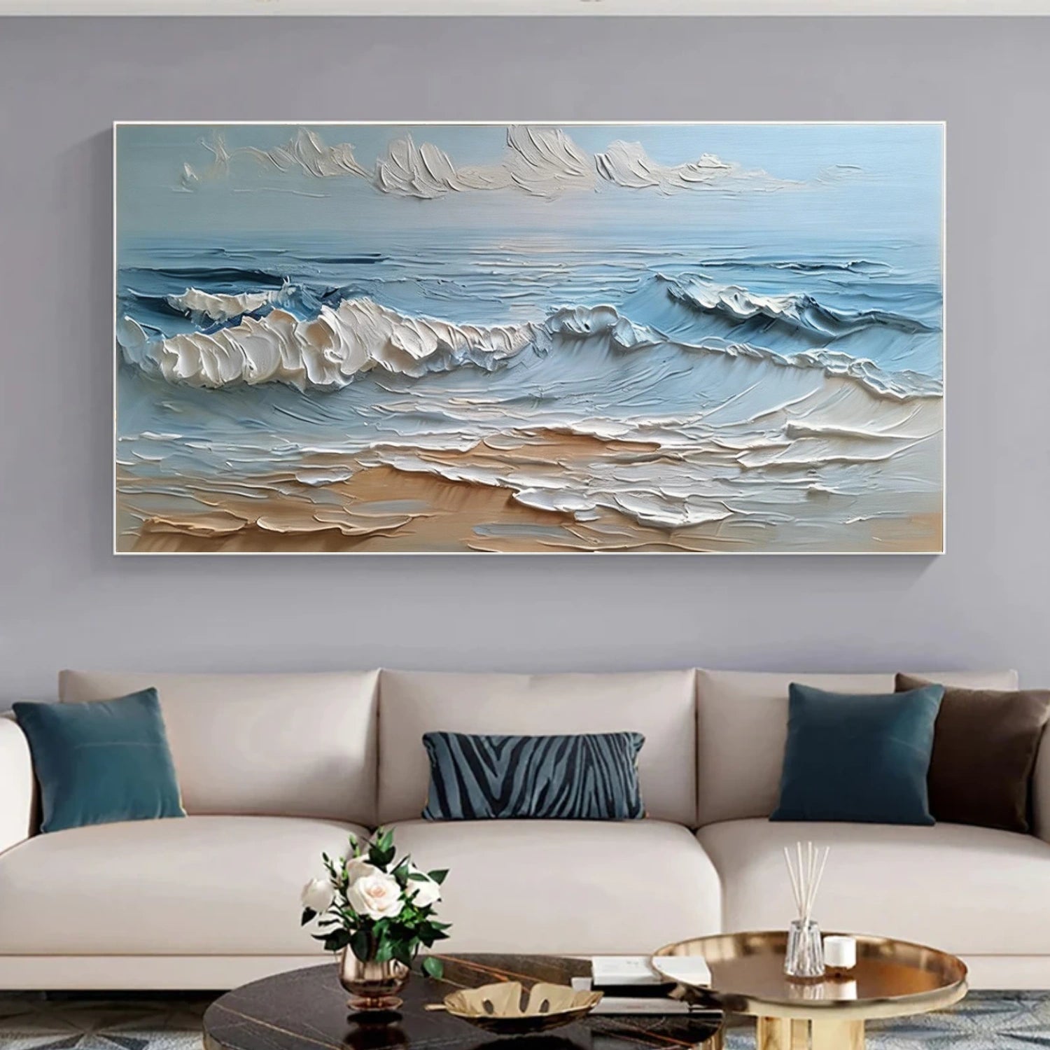Abstract Ocean And Sky Textured Canvas Art #OC183