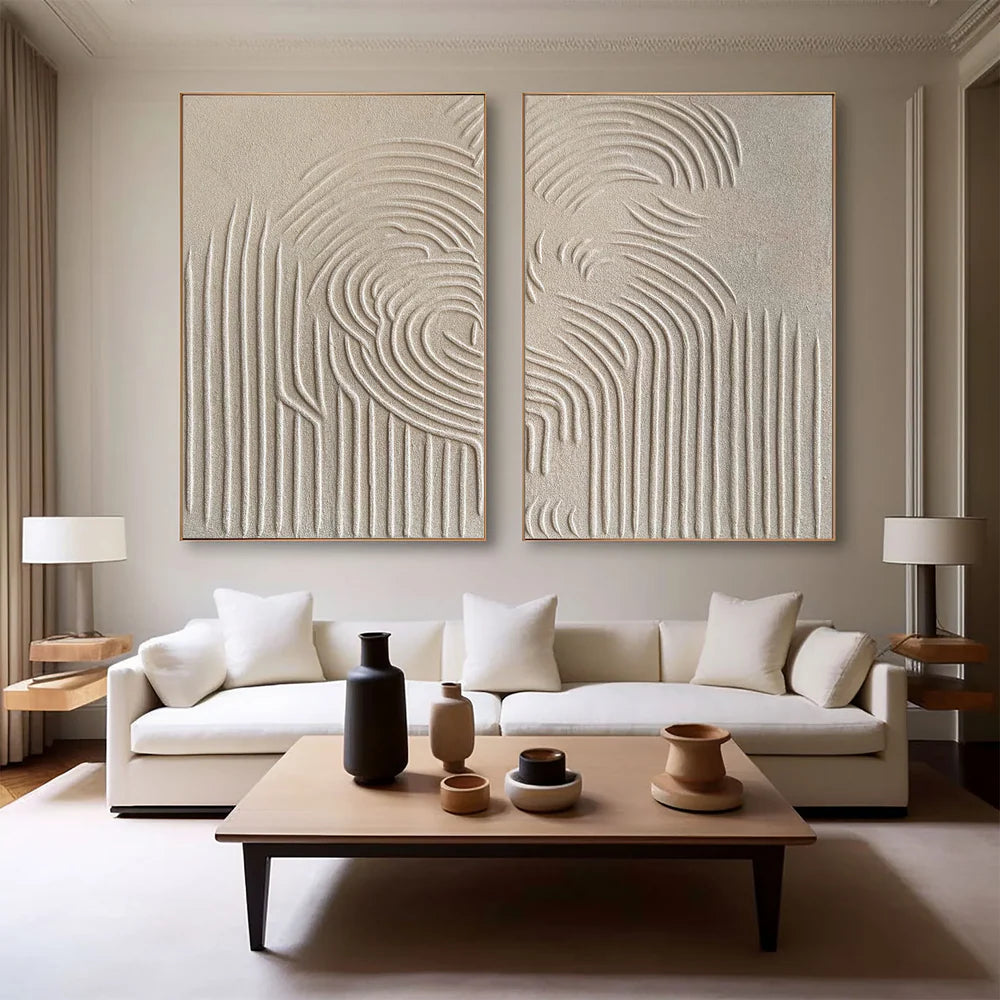 Beige Minimalist Textured Wall Art Set of 2 #WM037