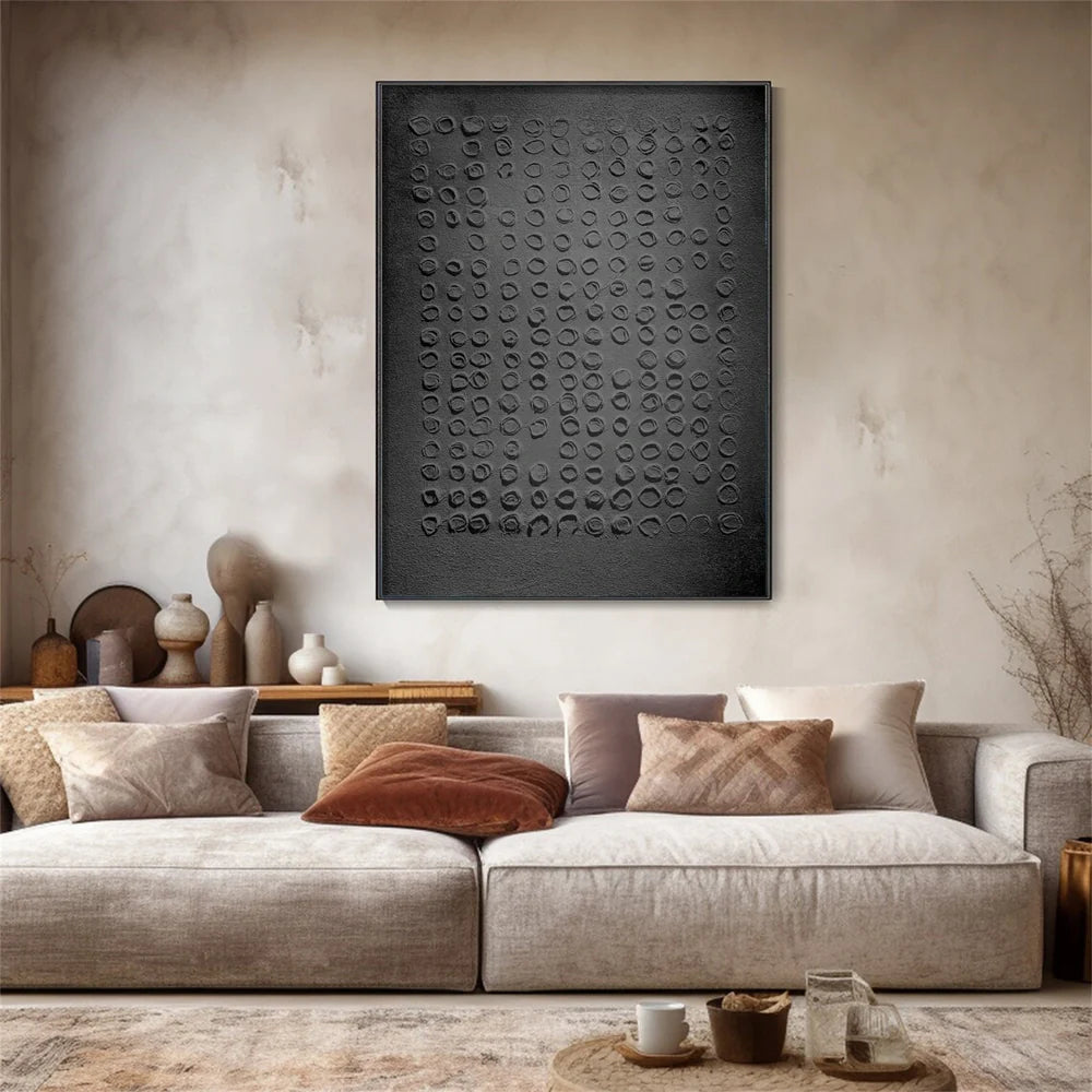 Black Minimalist Textured Canvas Art #WZ048