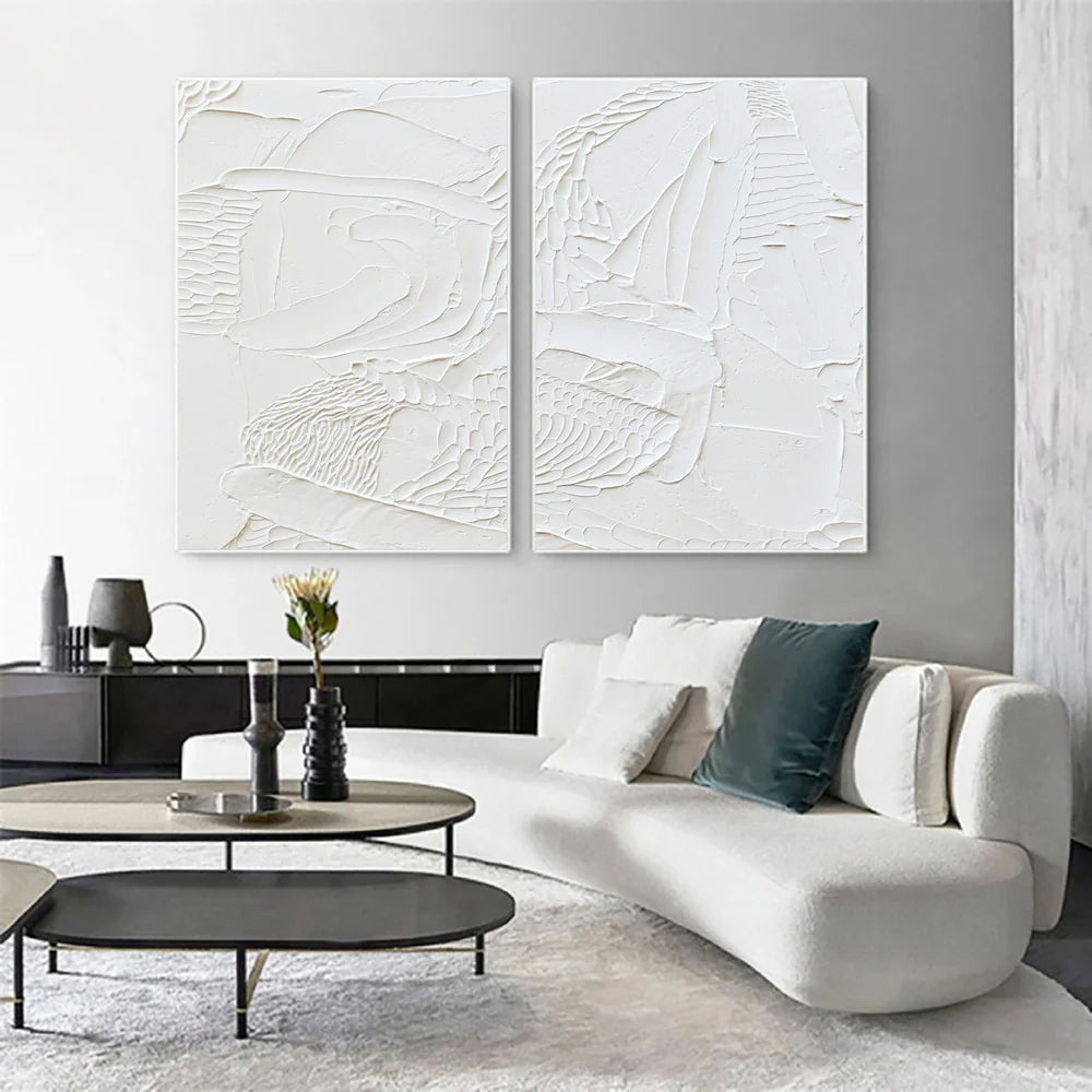White Minimalist Textured Wall Art Set of 2 #WM015