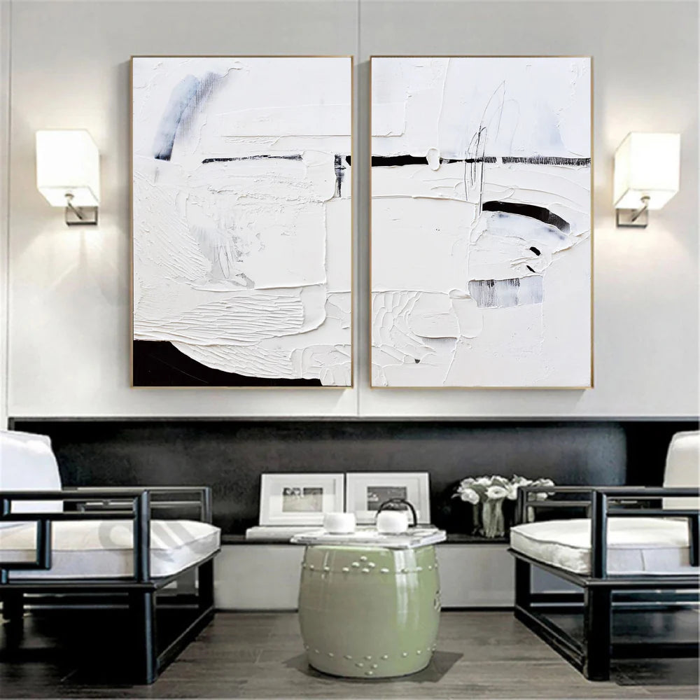 Black and White Minimalist Textured Canvas Art Set of 2 #WZ019