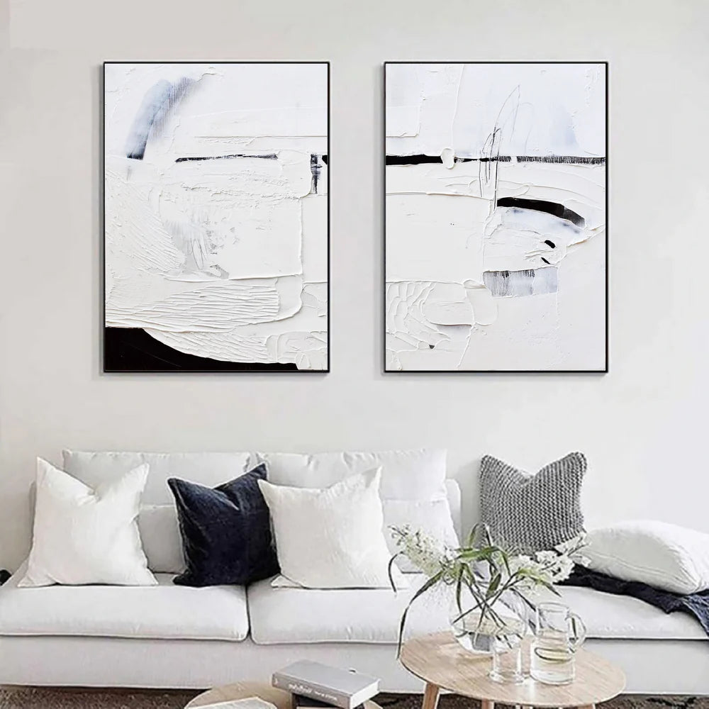 Black and White Minimalist Textured Canvas Art Set of 2 #WZ019