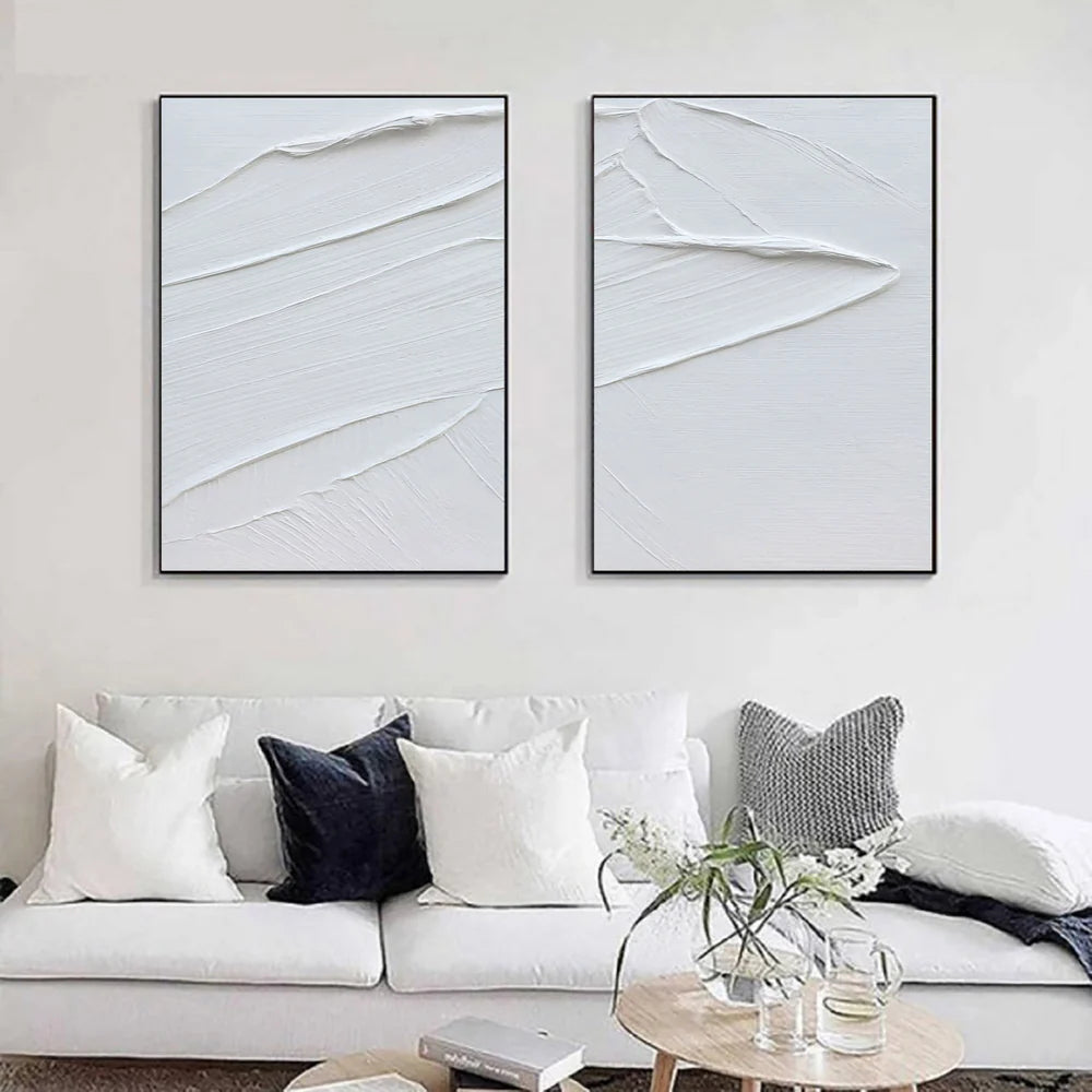 White Minimalist Textured Wall Art Set of 2 #WM014