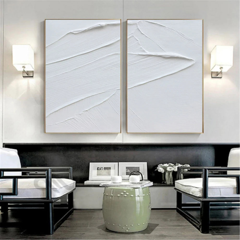 White Minimalist Textured Wall Art Set of 2 #WM014