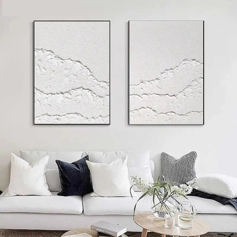 White Minimalist Textured Wall Art Set of 2 #WM045