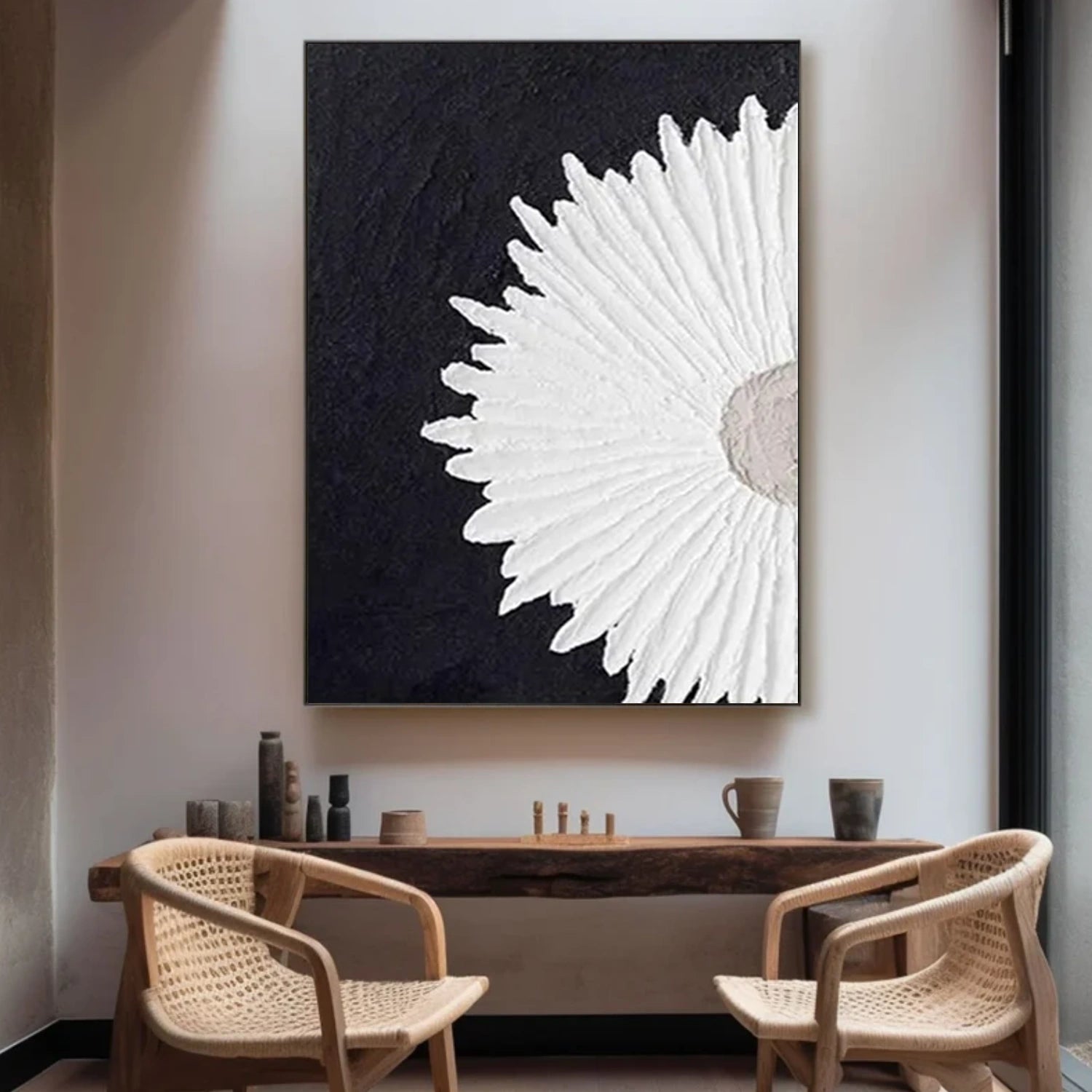 Black and White Minimalist Textured Canvas Art #WZ119