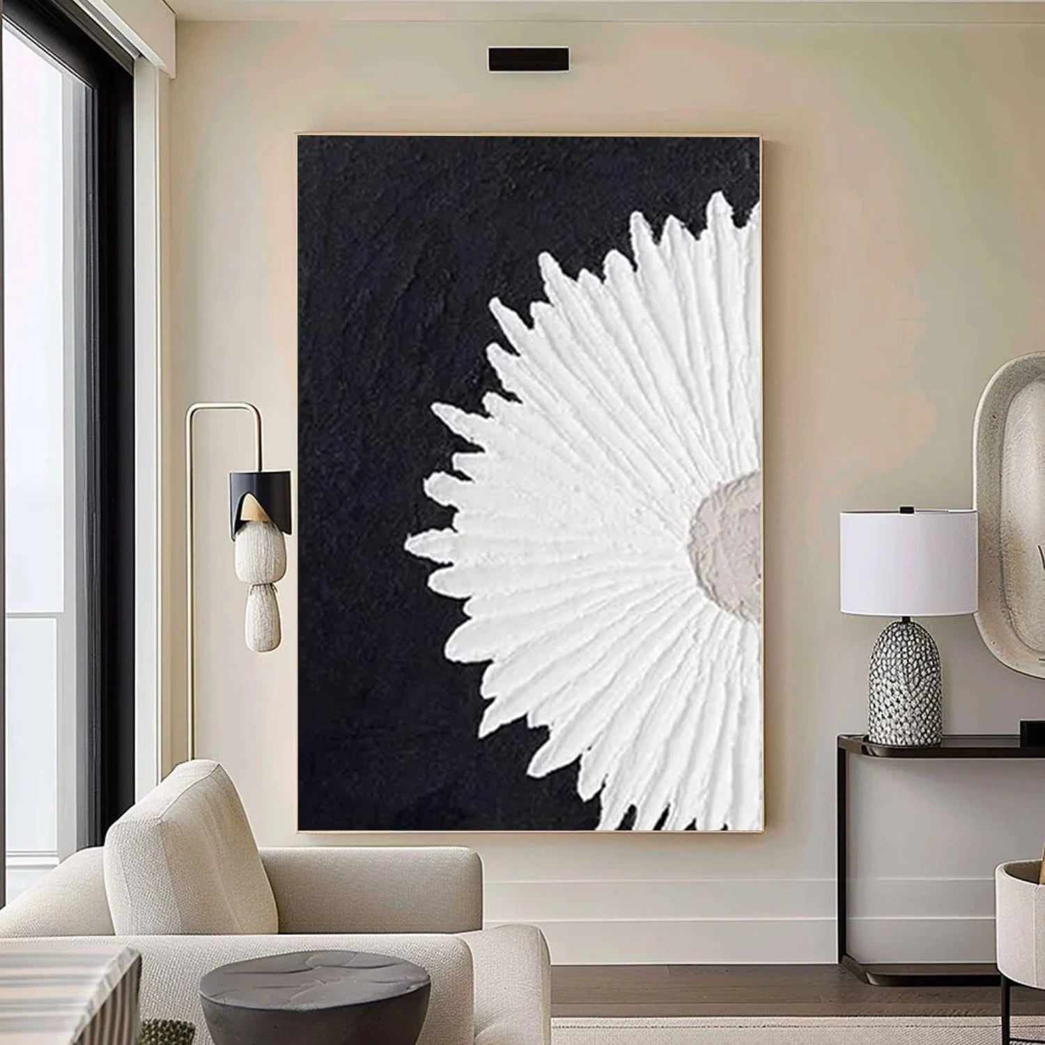 Black and White Minimalist Textured Canvas Art #WZ119