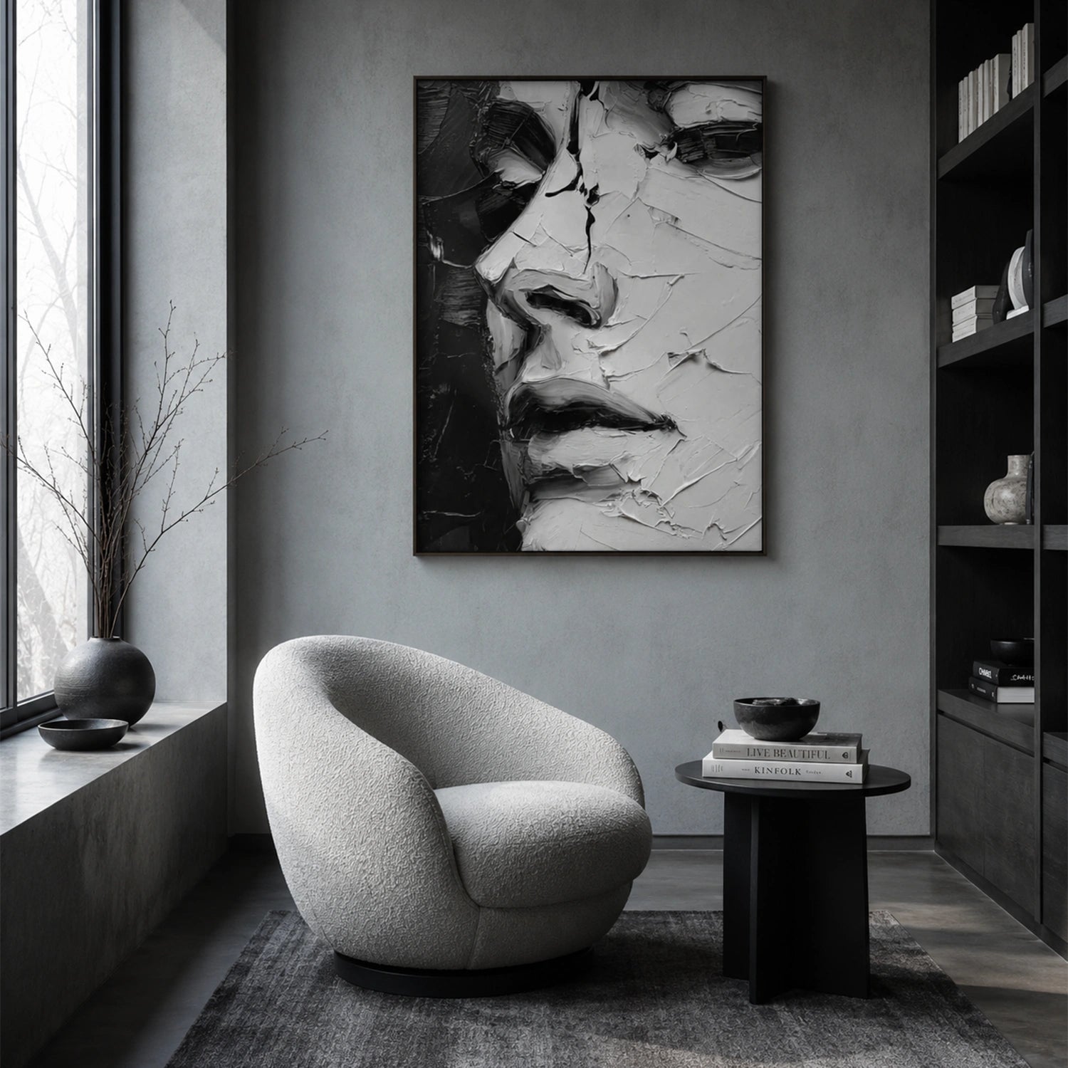 Black and White Abstract Portrait Textured Wall Art #LA083