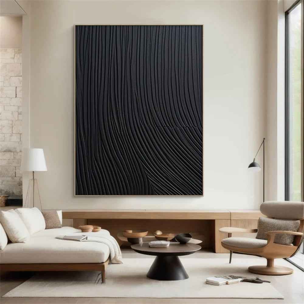 Black Minimalist Textured Canvas Art #WZ088
