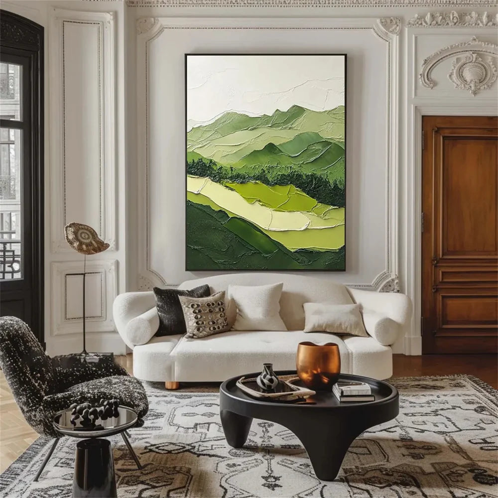 Green Minimalist Mountain Textured Canvas Art #BT020