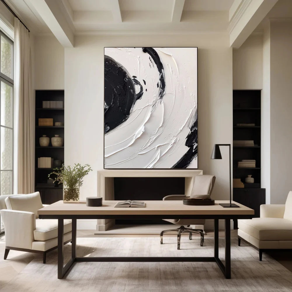 Black and White Minimalist Textured Canvas Art #WZ058