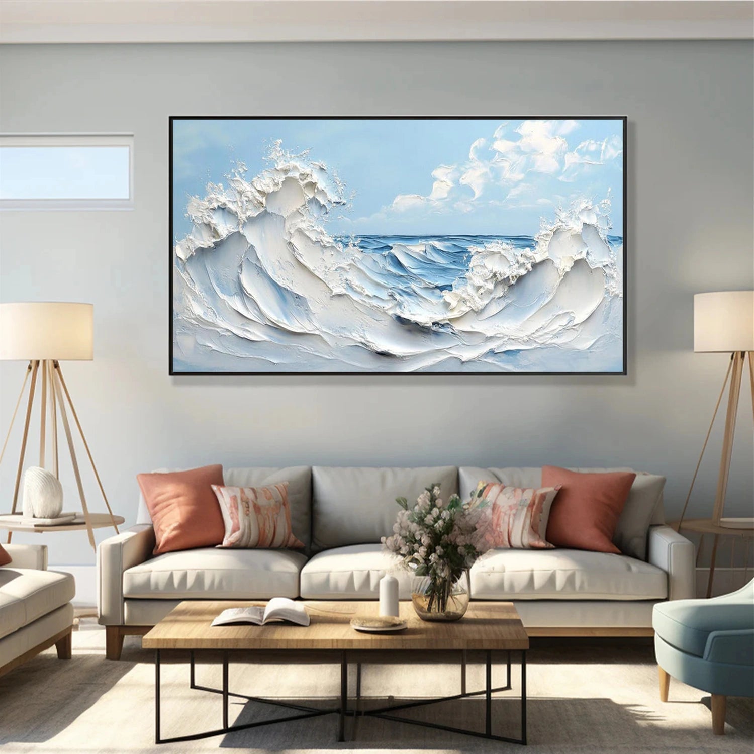 Abstract Ocean And Sky Textured Canvas Art #OC170