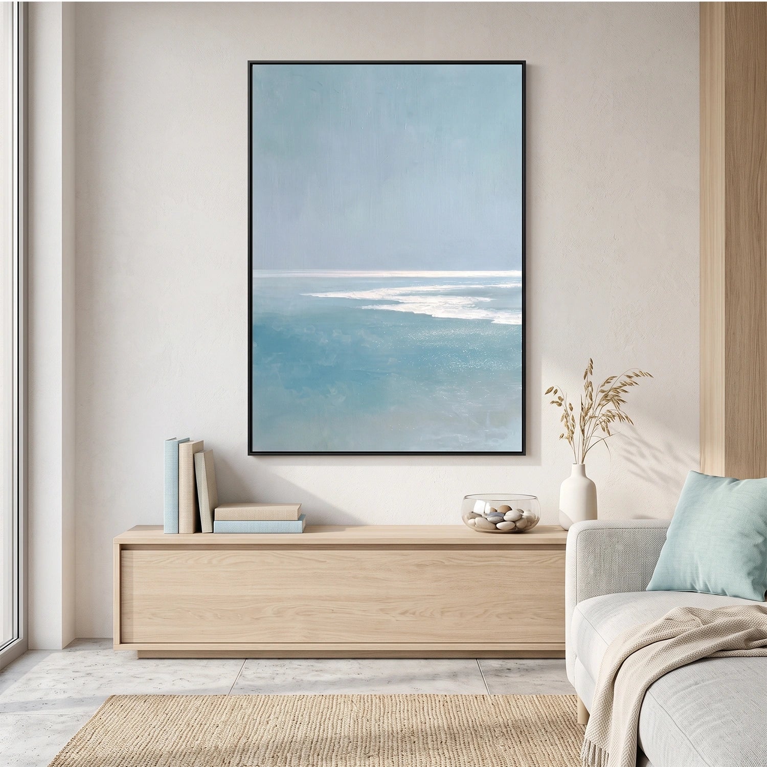 Minimalist Ocean And Sky Textured Canvas Art #OC187