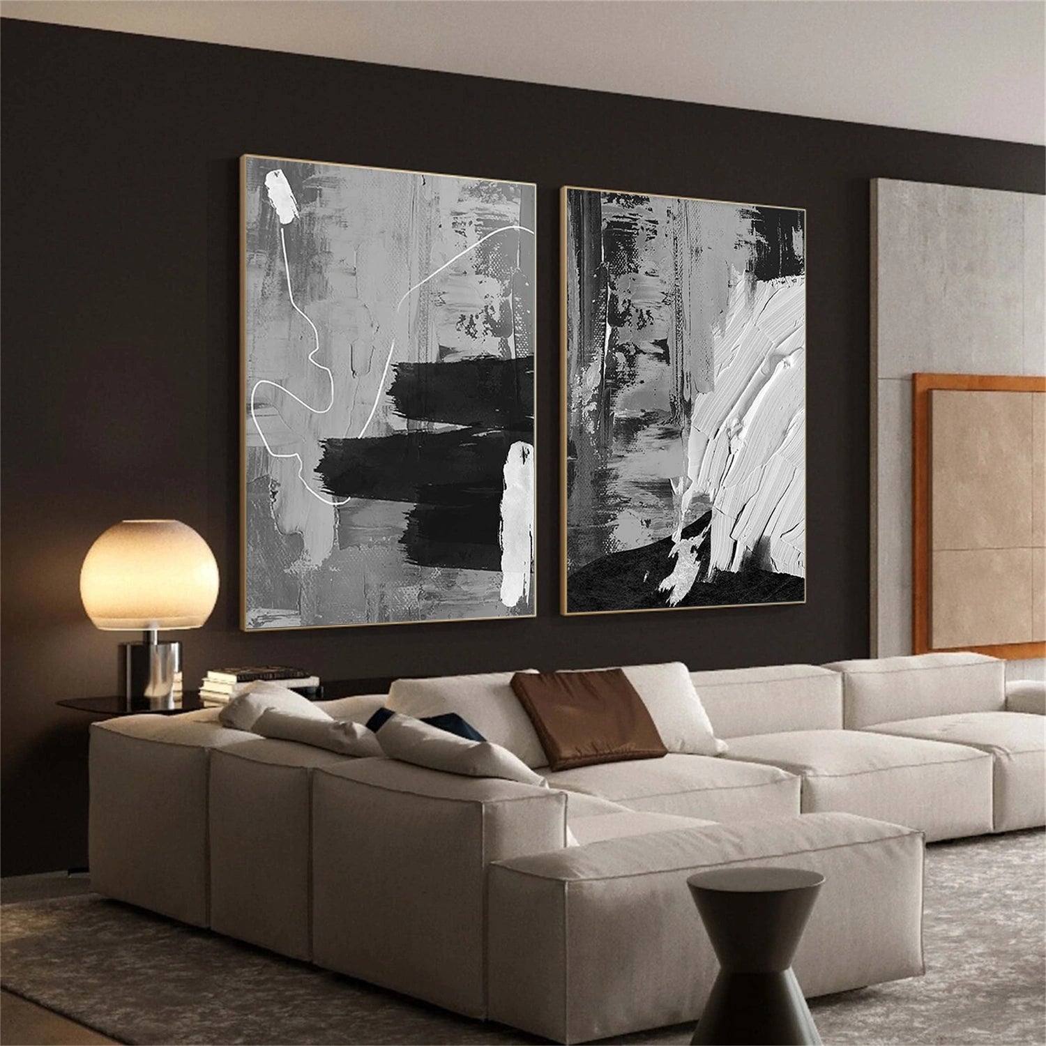 Black and White Minimalist Textured Canvas Art Set of 2 #WZ104