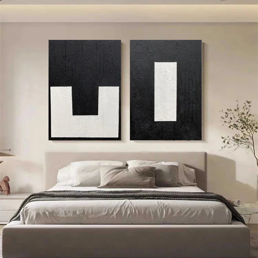 Black and White Minimalist Canvas Art Set of 2 #WZ022