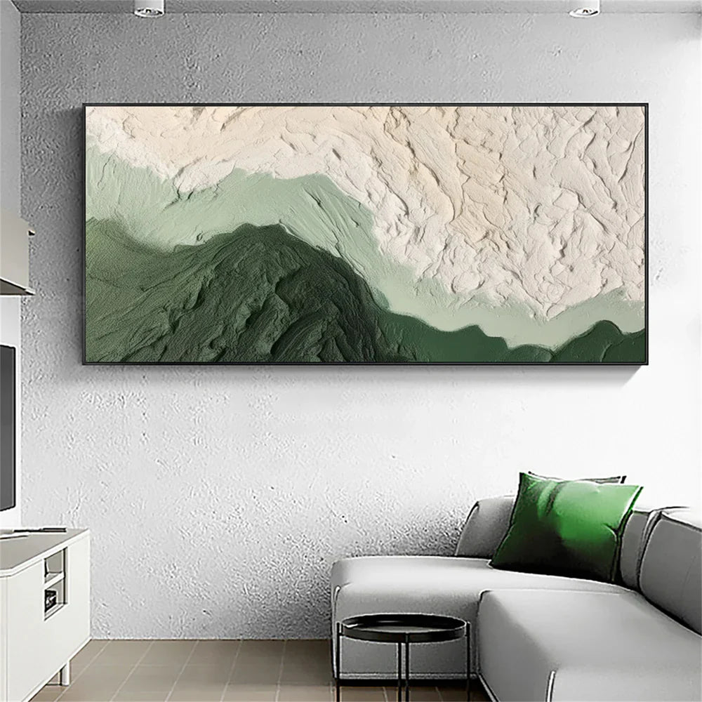 Green & Beige Minimalist Ocean And Sky Textured Canvas Art # OC015