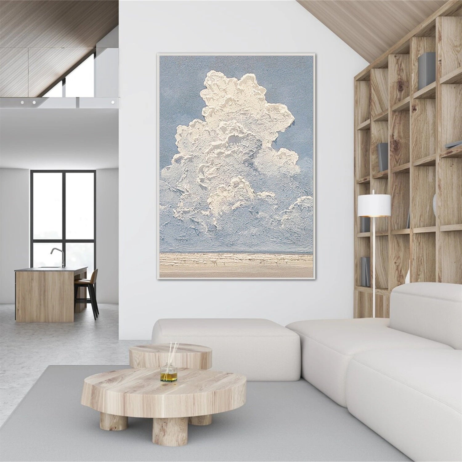 Minimalist Ocean And Sky Textured Canvas Art #OC096