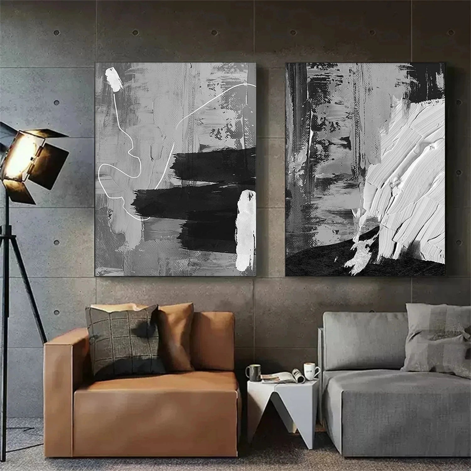 Black and White Minimalist Textured Canvas Art Set of 2 #WZ104