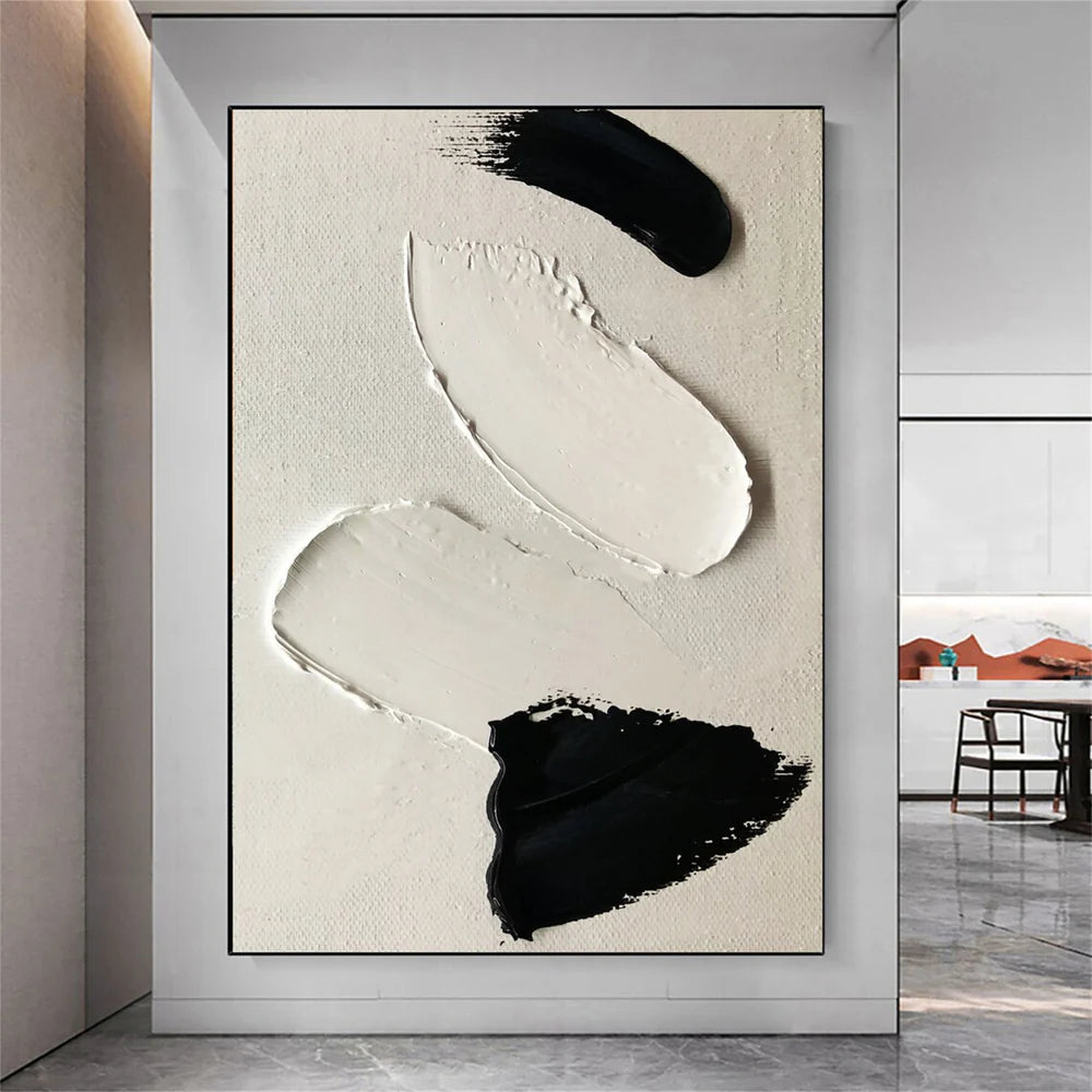 Black and White Minimalist Textured Canvas Art #WZ057