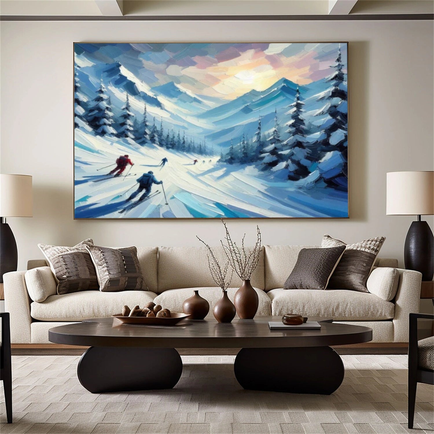Skiing Sport Textured Canvas Painting #PB044