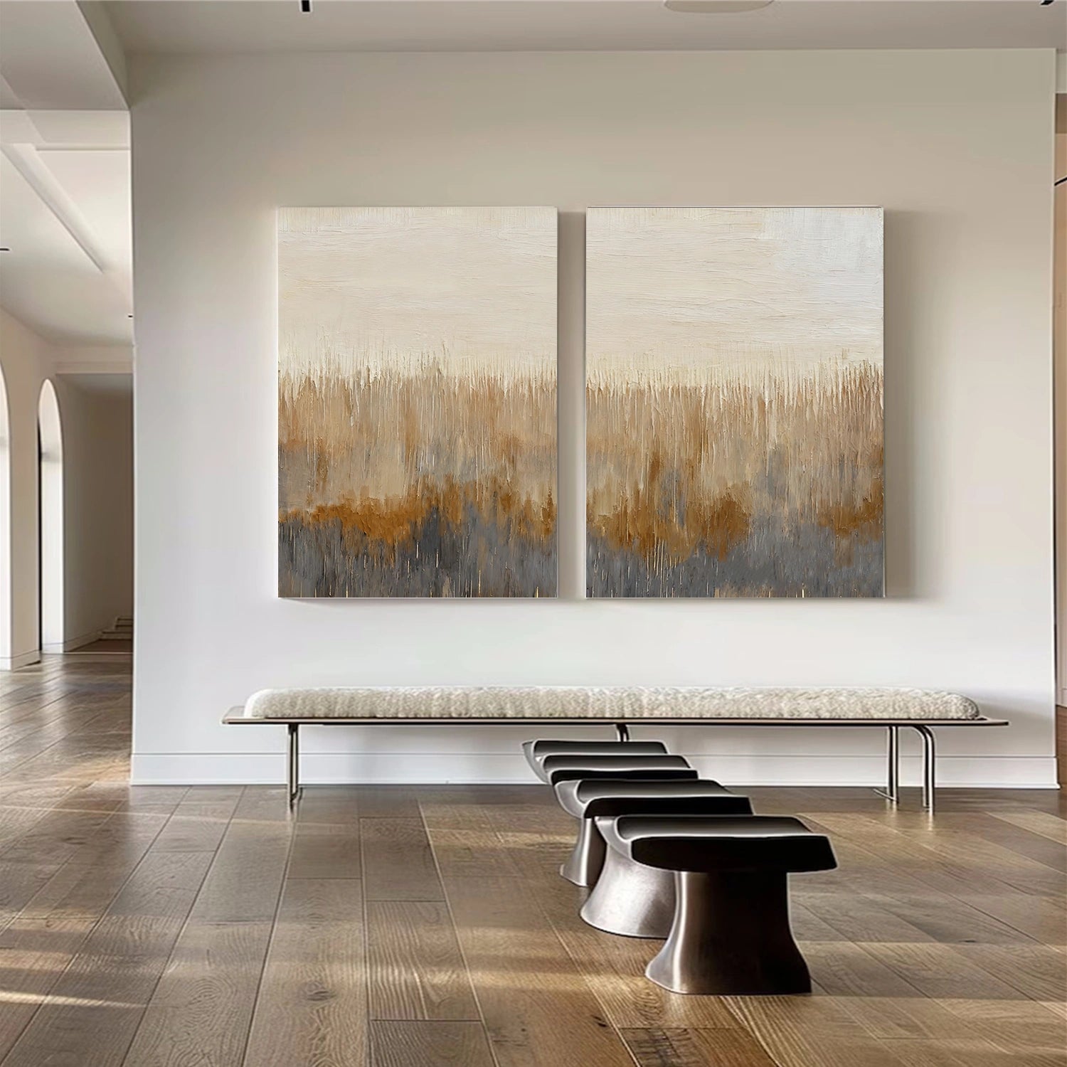 Beige and Brown Abstract Wall Art Set of 2 #VA202