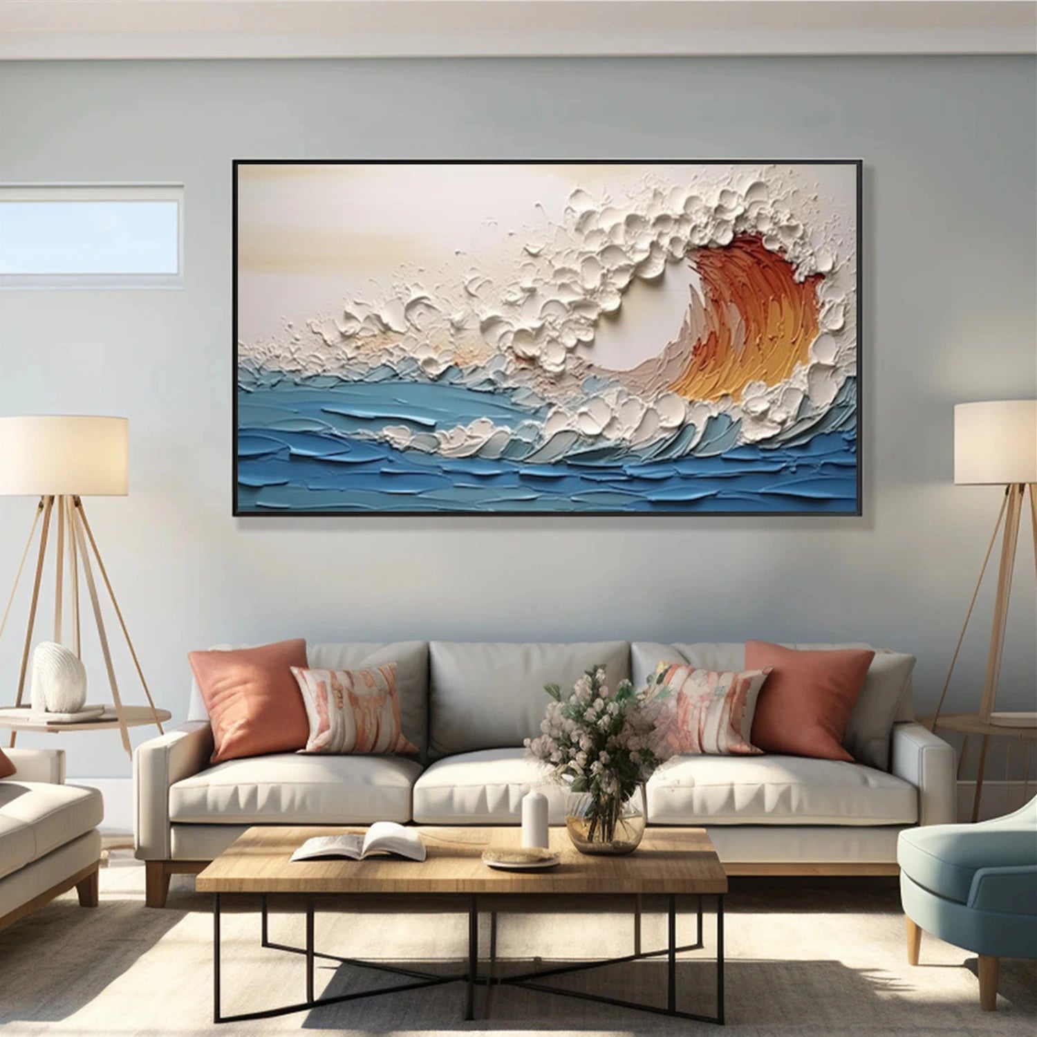 Abstract Ocean And Sky Textured Canvas Art #OC132