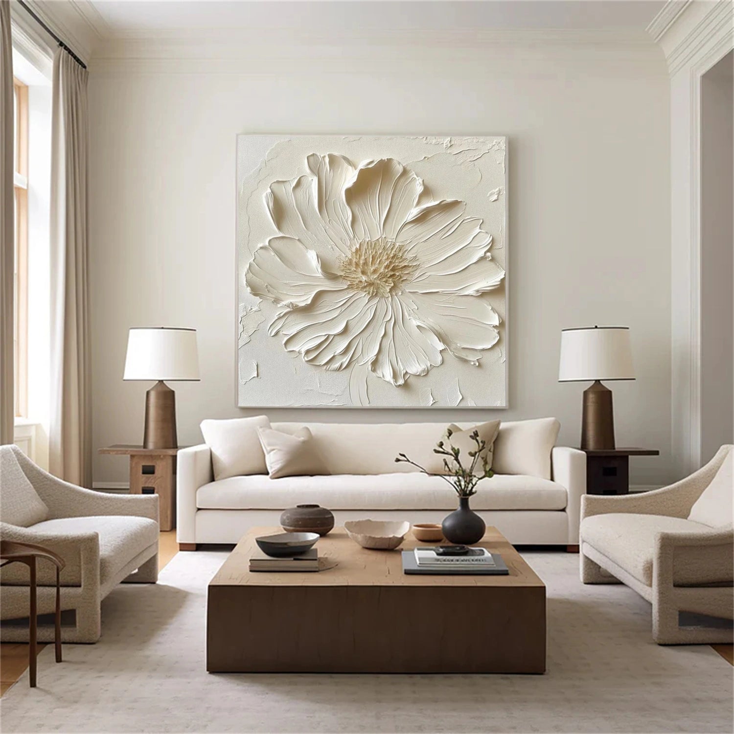 Minimalist Flower And Tree Textured Canvas Art #MF101