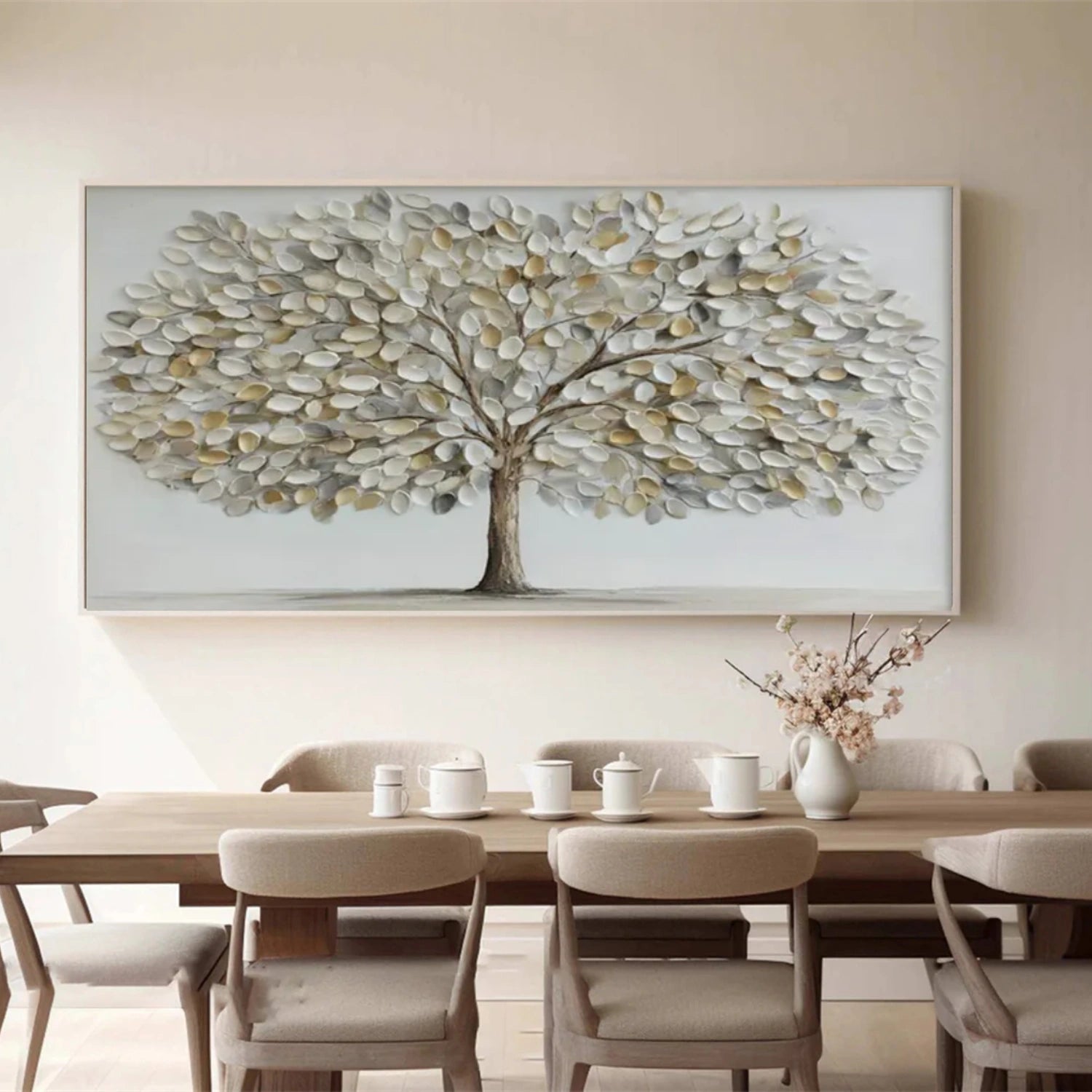 Minimalist Flower And Tree Textured Canvas Art #MF080