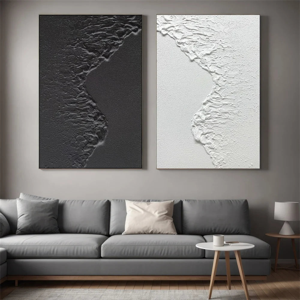 Black and White Minimalist Textured Canvas Art Set of 2 #WZ063