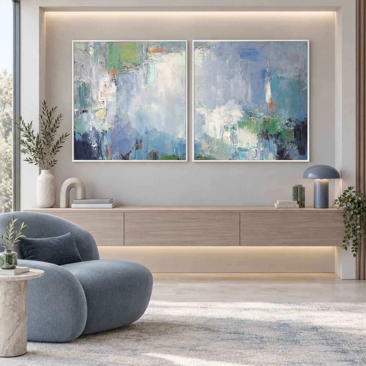 Blue Abstract Wall Art Set of 2 #VA346